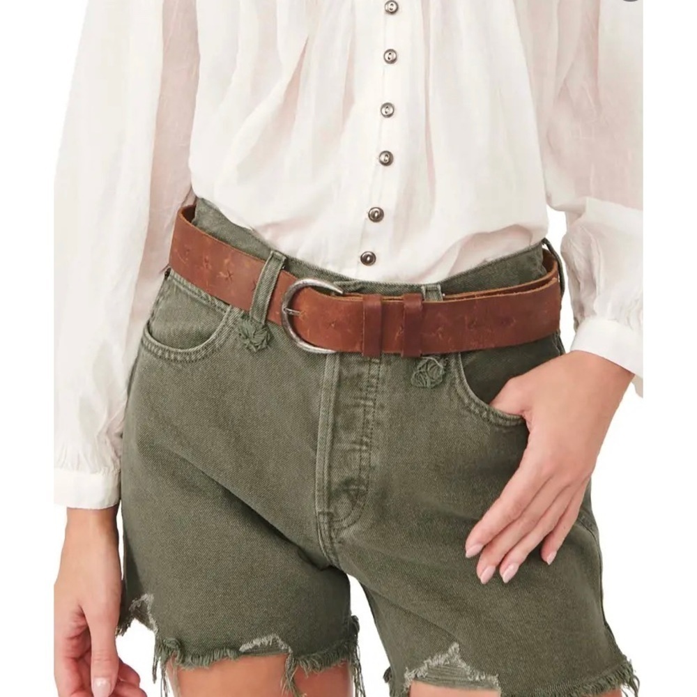 We the Free Makai Ripped Cutoff Denim Shorts- Olive-NWT
